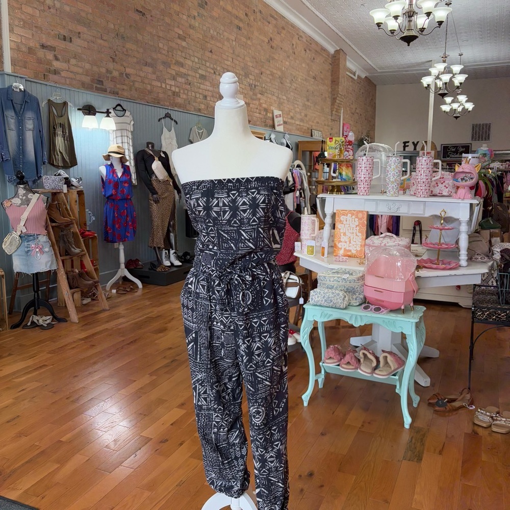 Madewell Patterned Strapless Jumpsuit Black and White Size Medium